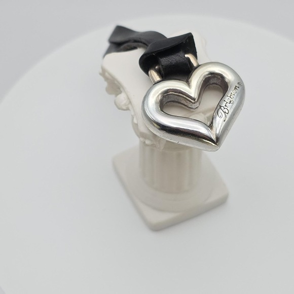 BRIGHTON Heart Charm Fob Keychain Handbag Tag Silver Plated Black Leather Strap - Picture 3 of 9